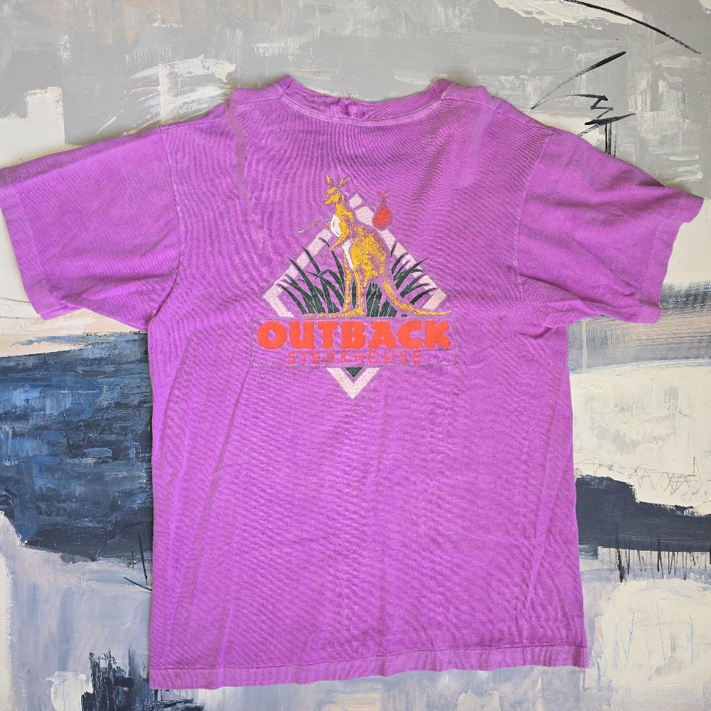 Vintage Outback Steakhouse Made USA TShirt L Kangaroo Logo Purple Graphic Y2K